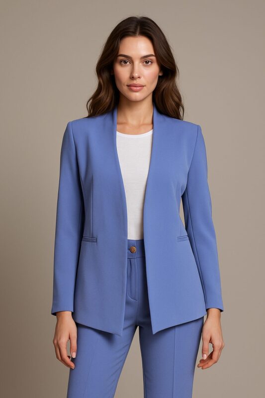 Σακάκι μεσάτο γυναικείο με έντονες βάτες, χωρίς γιακά &πέτο