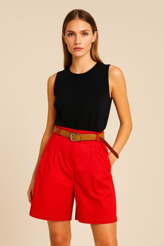 Βερμούδα κόκκινο χρώμα με λάστιχο στη μέση σε Α γραμμή